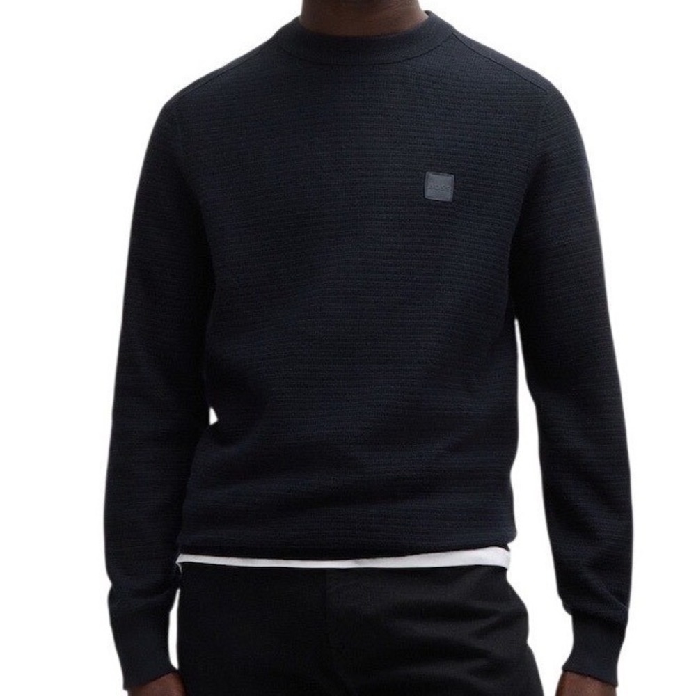NWT BOSS Anion Crewneck Cashmere Sweater Men XL Navy Preppy Knit Logo Old Money